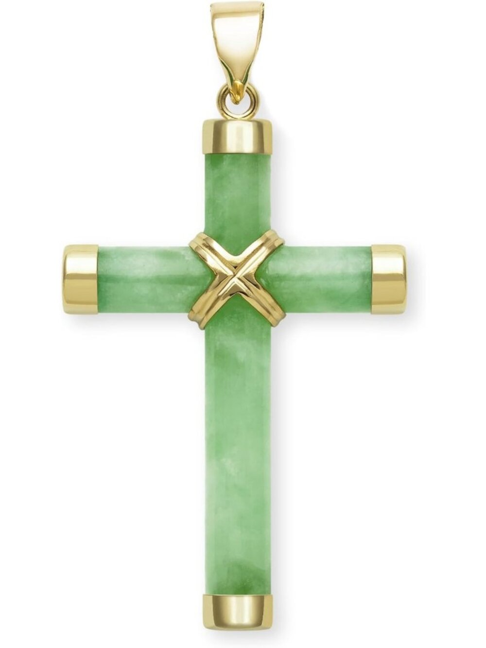 Natural Green Jade Cross Pendant Necklace in 14K Gold - Elegant Jewelry Gift